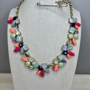 J. CREW Crystal Bib Necklace Coral, Mint & Navy Pastel Floral Statement Necklace